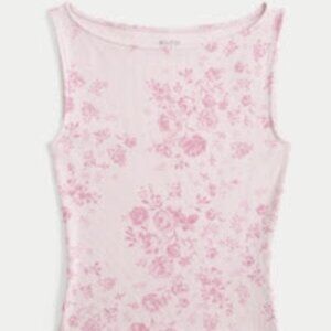 Hollister Slash-Neck Tank - Light Pink Floral - S